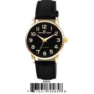 Men's Easy to Read Watch with Vegan Leather Band -Gold & Black 1 yr.  Warranty